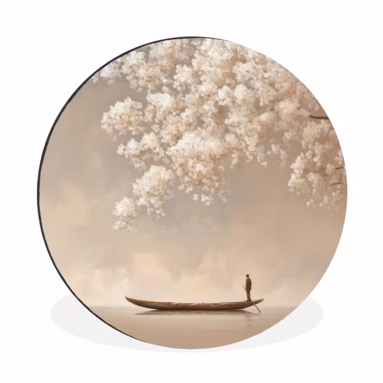 Wandcirkel - Aluminium - Bloesems - Wit - Boot - Minimalistisch — 1