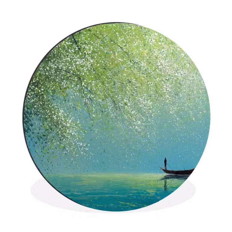 Wandcirkel - Aluminium - Bootje - Water - Bladeren - Bloesems — 1