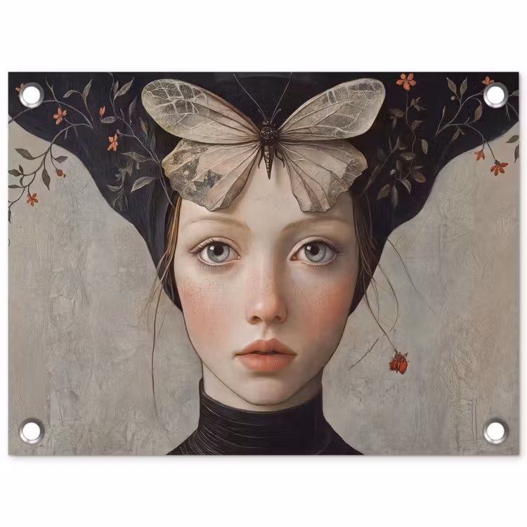 Tuinposter - Woman - Butterfly - Art - Classic - Muted — 1