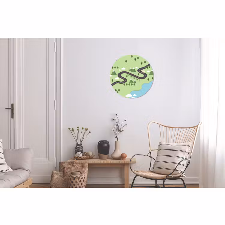 Wandcirkel - Aluminium - Auto - Bergweg - Natuur - Illustratie — 2