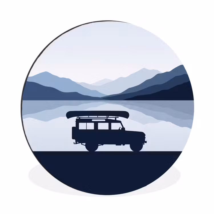 Wandcirkel - Aluminium - Auto - Meer - Bergen - Blauw — 1