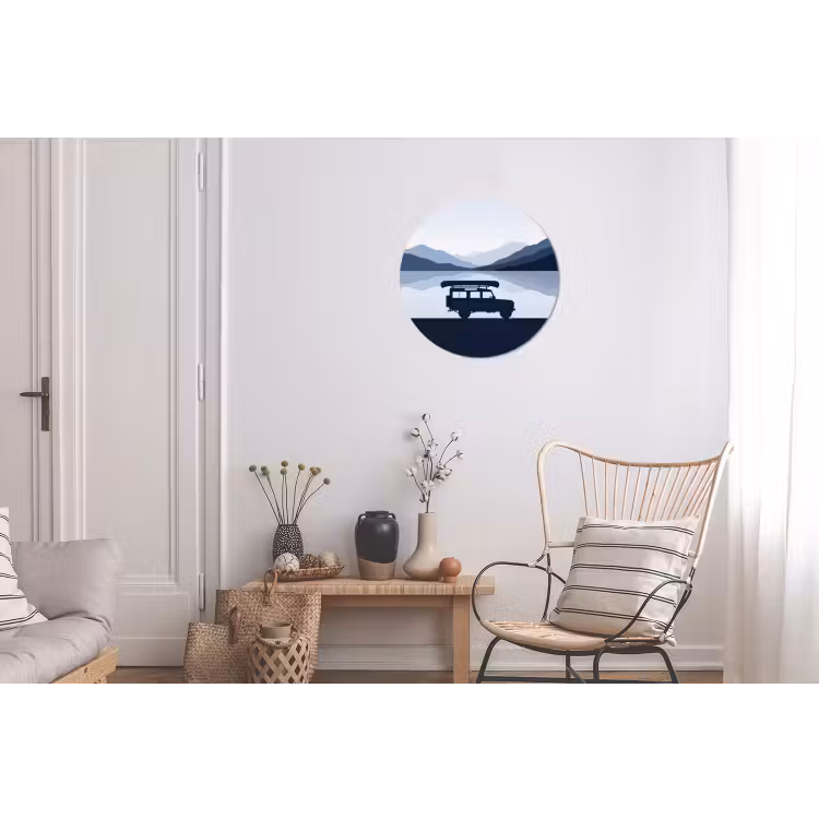 Wandcirkel - Aluminium - Auto - Meer - Bergen - Blauw — 2
