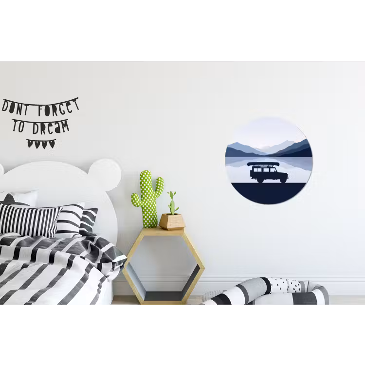 Wandcirkel - Aluminium - Auto - Meer - Bergen - Blauw — 5