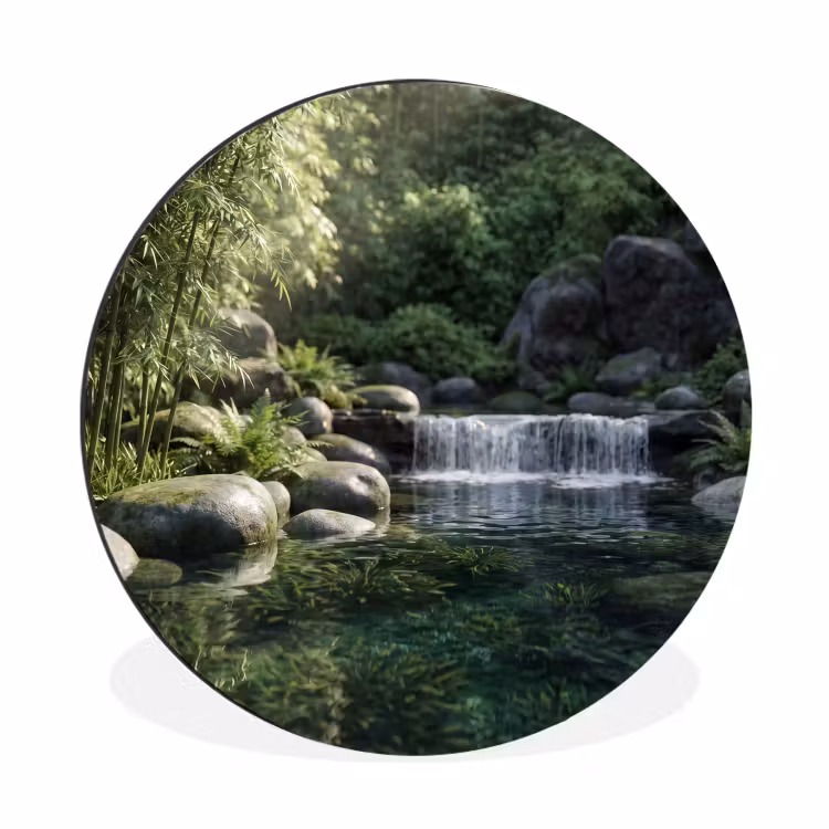 Wandcirkel - Aluminium - Beek - Waterval - Natuur - Groen — 1