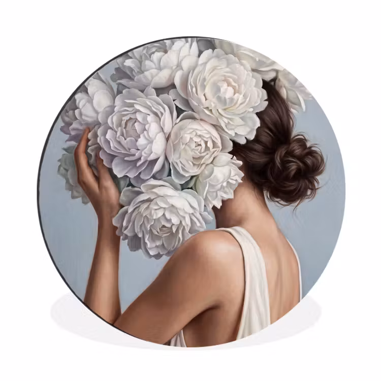 Wandcirkel - Aluminium - Bloemen - Vrouw - Wit — 1
