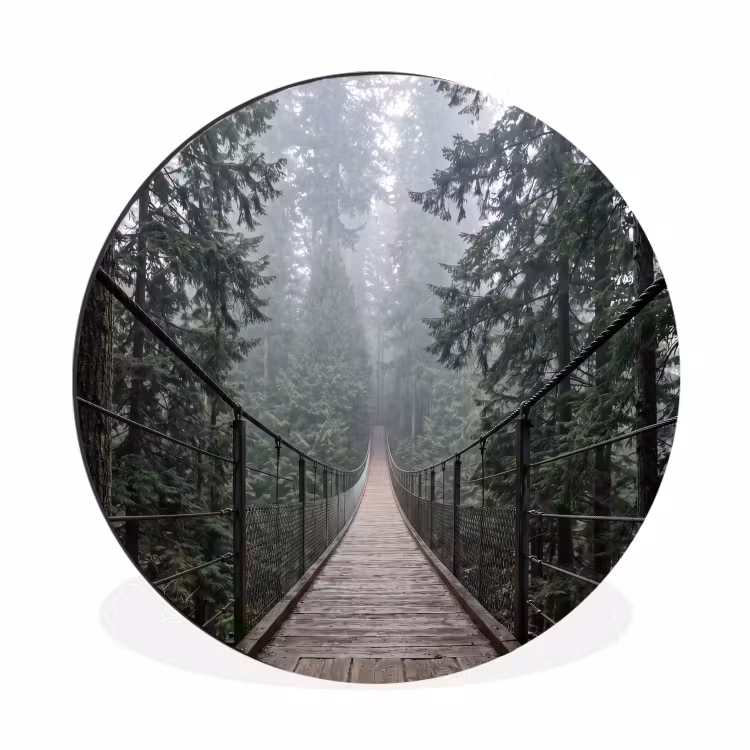 Wandcirkel - Aluminium - Brug - Bos - Mist - Natuur — 1