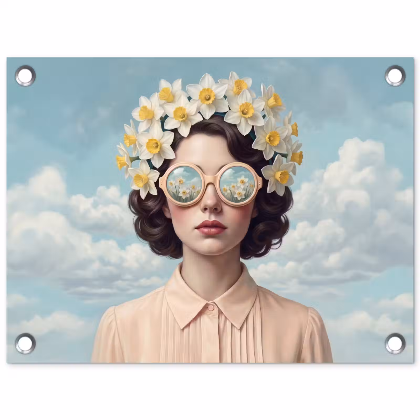 Tuinposter - Vrouw - Narcissen - Geel — 1