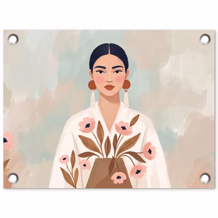 Tuinposter - Vrouw - Kimono - Pastel — 1