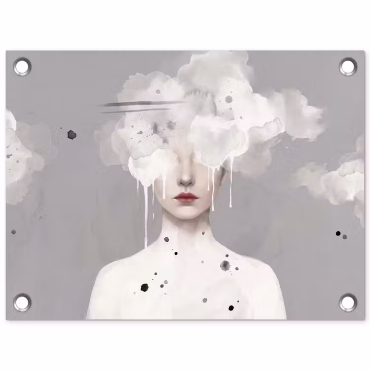 Tuinposter - Vrouw - Wolk - Grijs — 1