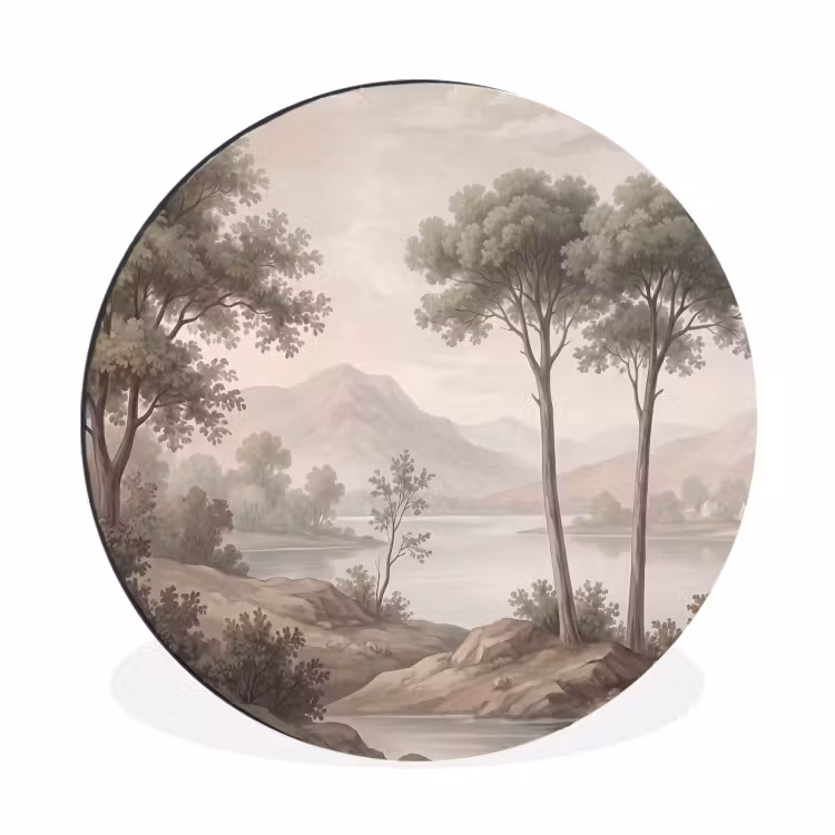 Wandcirkel - Aluminium - Bomen - Meer - Bergen - Illustratie — 1