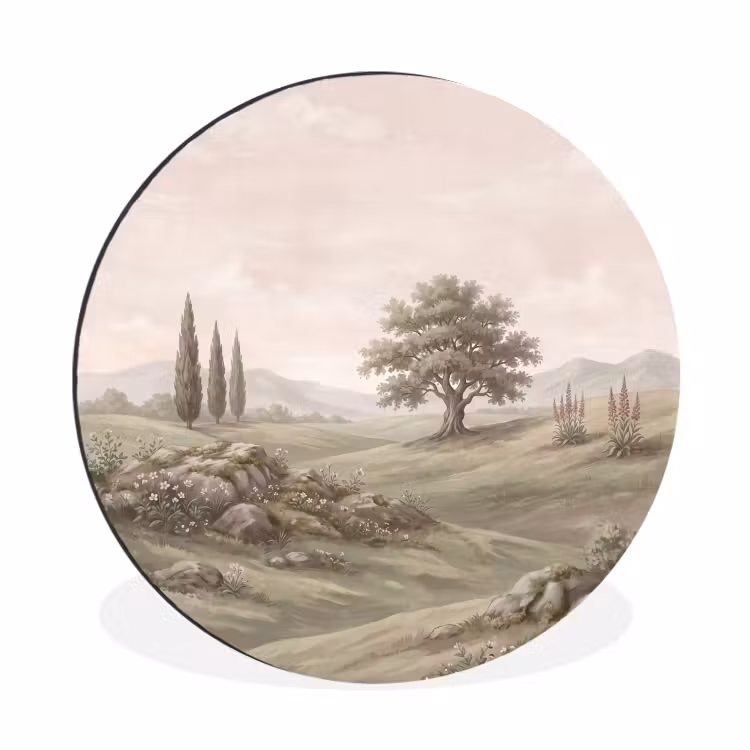 Wandcirkel - Aluminium - Heuvellandschap - Bomen - Natuur - Groen — 1