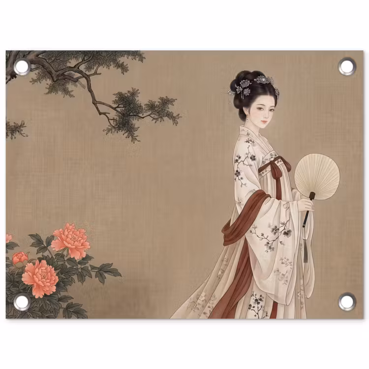 Tuinposter - Vrouw - Azië - Kunst - Beige — 1