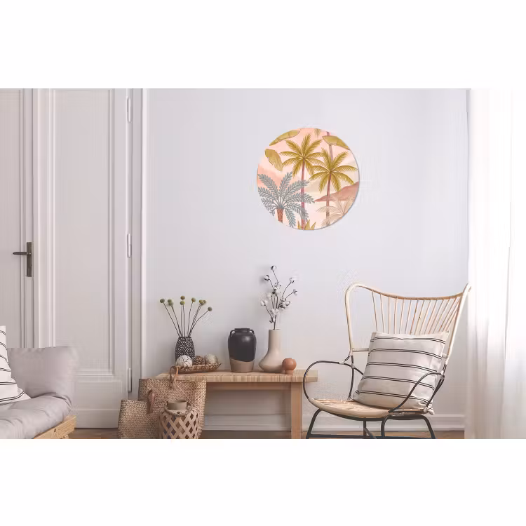 Wandcirkel - Aluminium - Illustratie - Palmbomen - Kleurrijk — 2