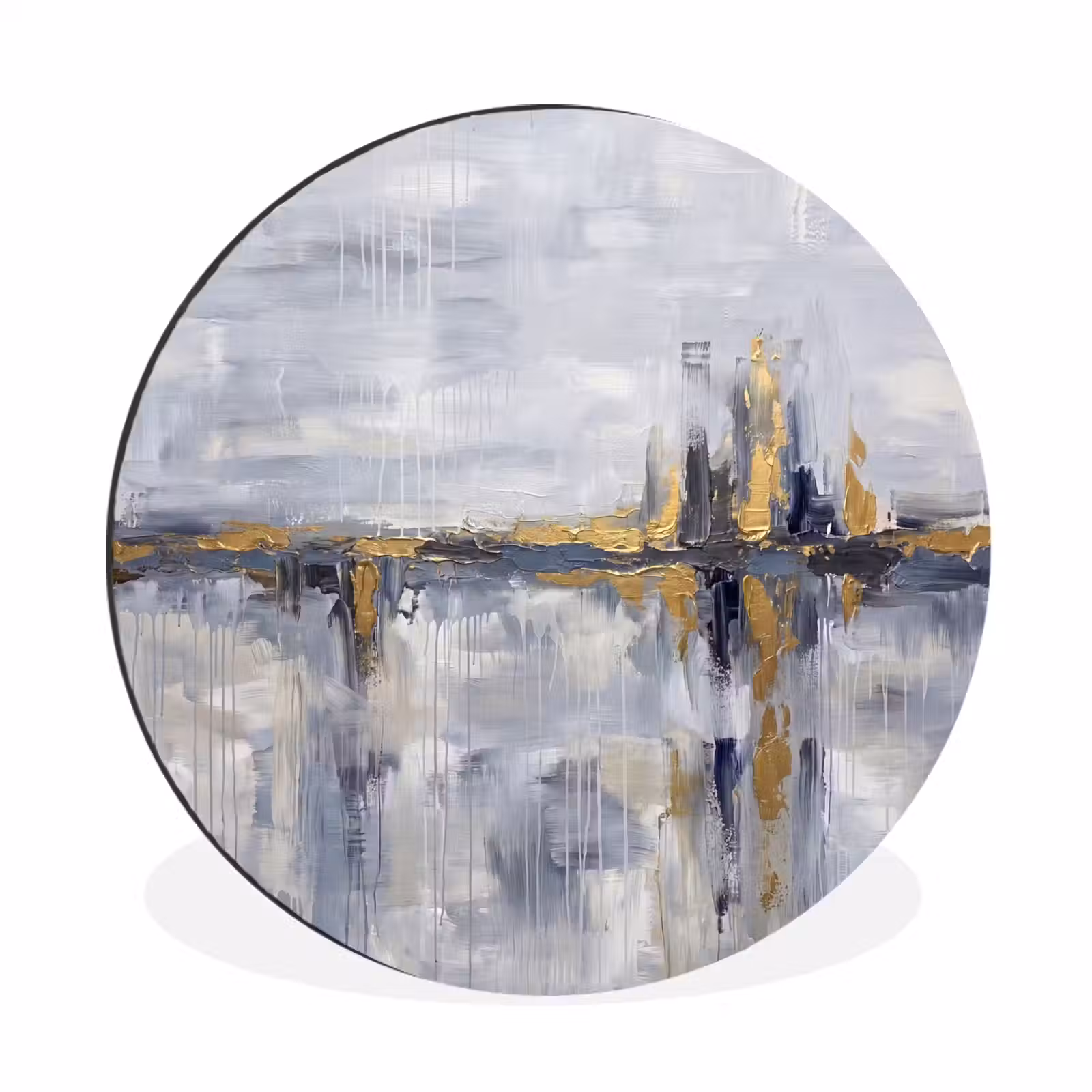Wandcirkel - Aluminium - Abstract - Structuur - Goud - Grijs - Modern — 1