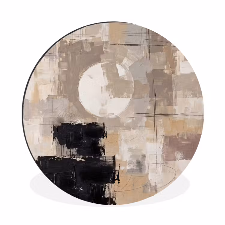 Wandcirkel - Aluminium - Abstract - Cirkel - Modern - Beige - Zwart - Minimalistisch — 1