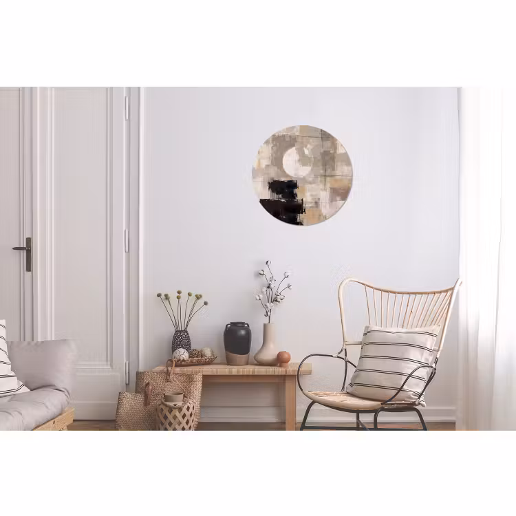 Wandcirkel - Aluminium - Abstract - Cirkel - Modern - Beige - Zwart - Minimalistisch — 2