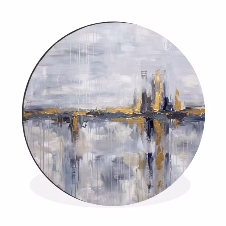 Wandcirkel - Aluminium - Abstract - Structuur - Goud - Grijs - Modern — 1
