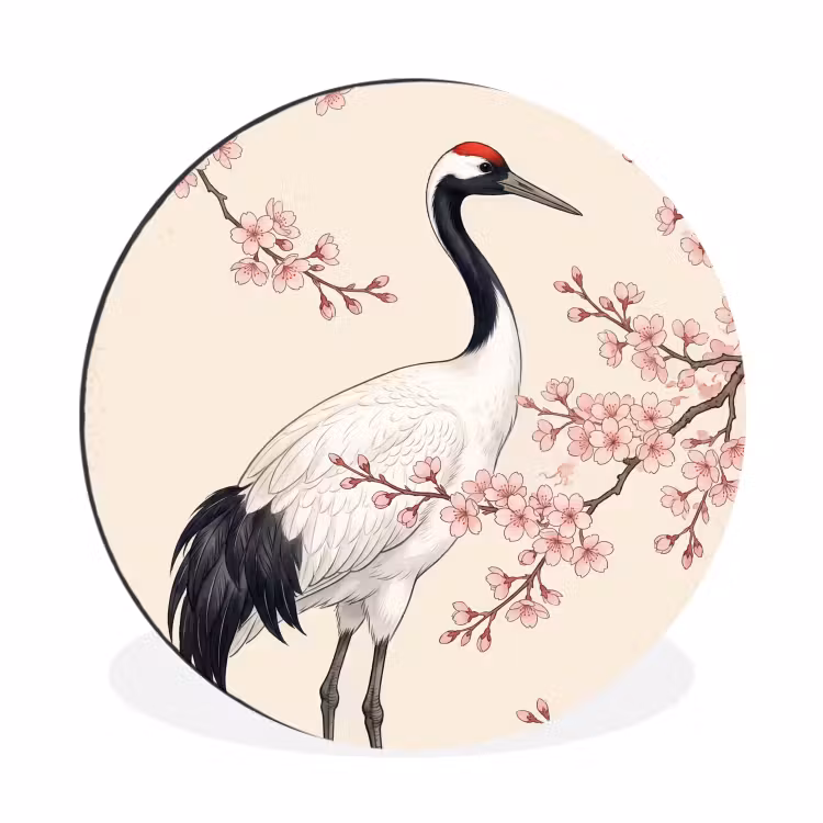 Wandcirkel - Aluminium - Aziatisch - Kraanvogel - Beige — 1