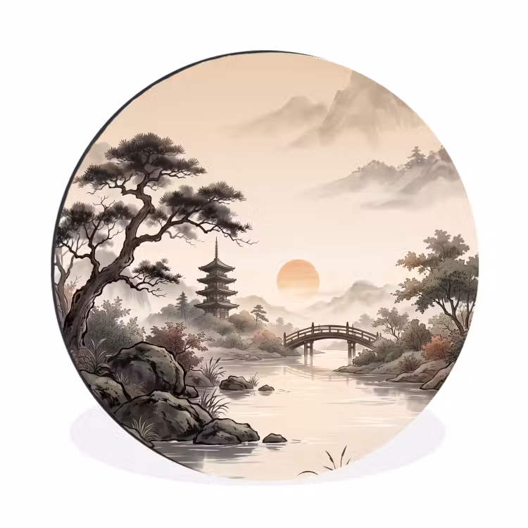 Wandcirkel - Aluminium - Azië - Landschap - Kleurrijk — 1