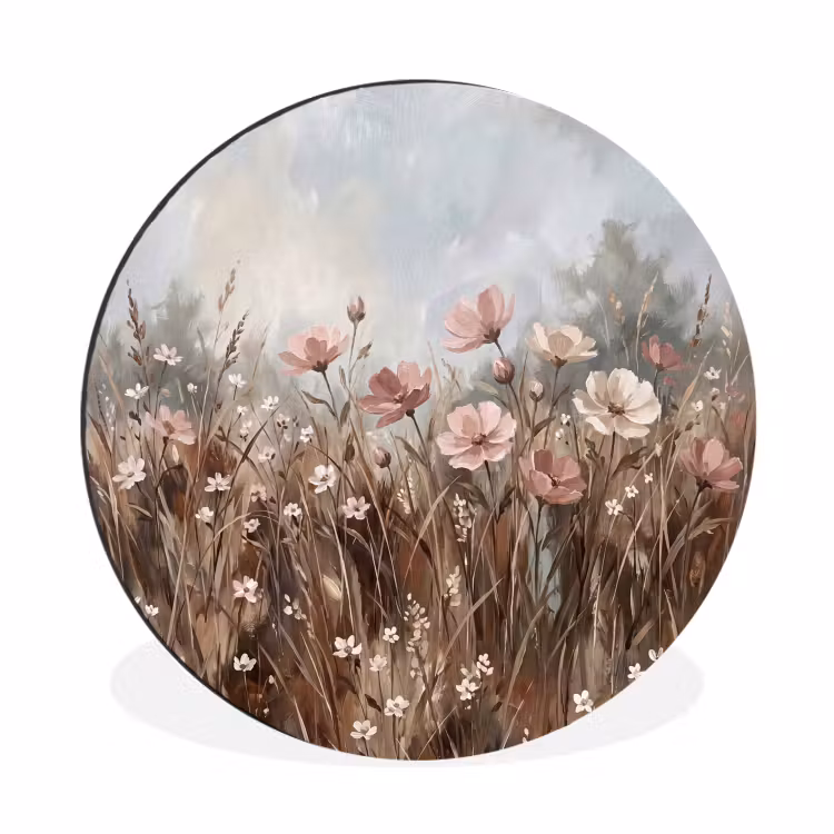 Wandcirkel - Aluminium - Bloemen - Botanisch - Schilderij - Pastel - Rustiek — 1