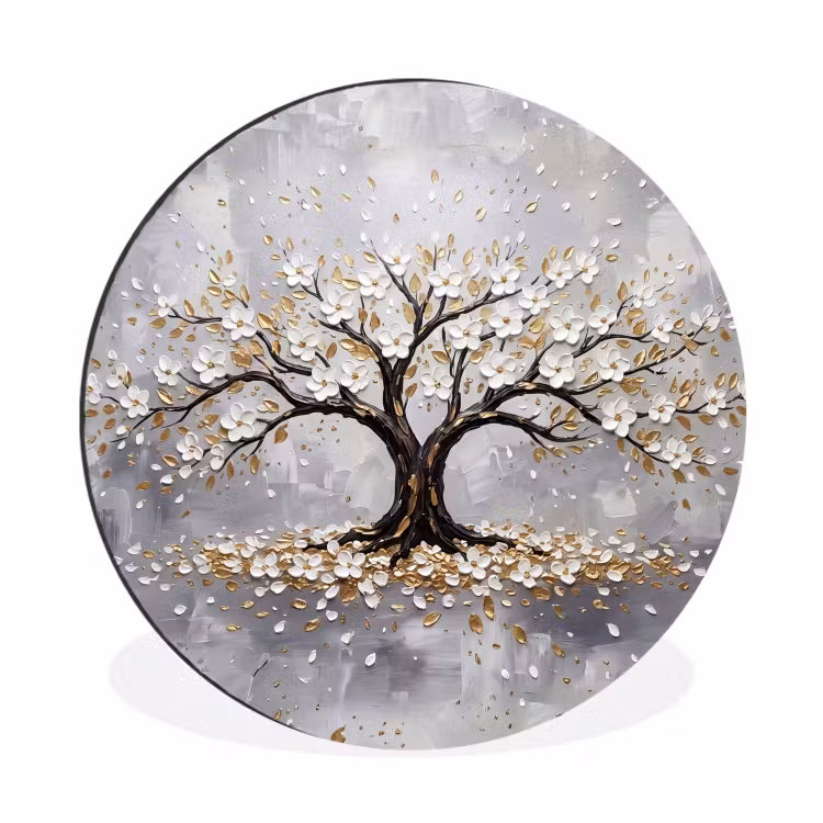 Wandcirkel - Aluminium - Boom - Bloemen - Natuur - Abstract - Wit — 1