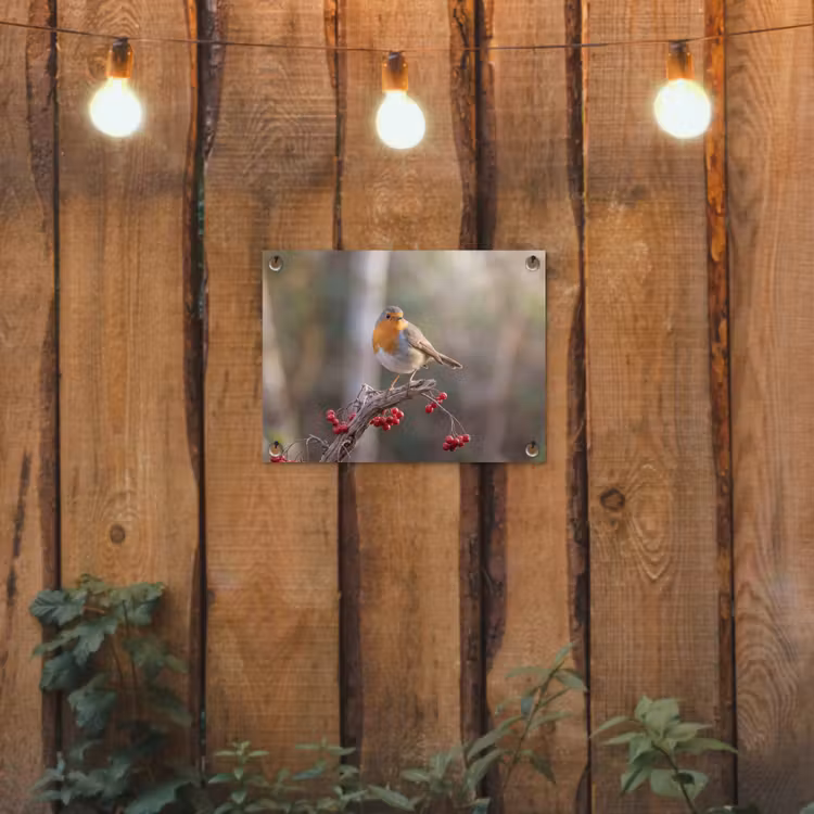 Tuinposter - Roodborst - Tak - Bessen - Natuur — 2
