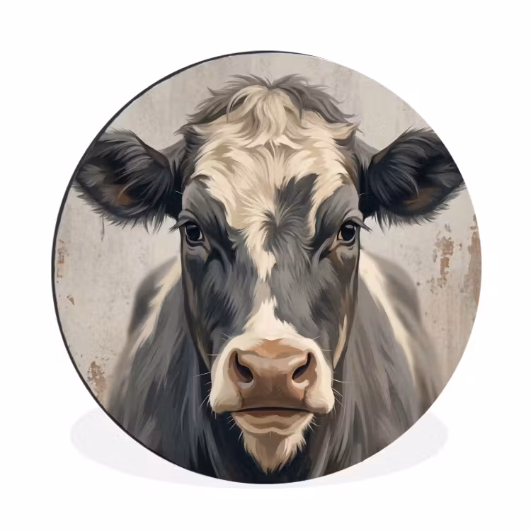Wandcirkel - Aluminium - Koe - Portret - Dieren - Modern — 1
