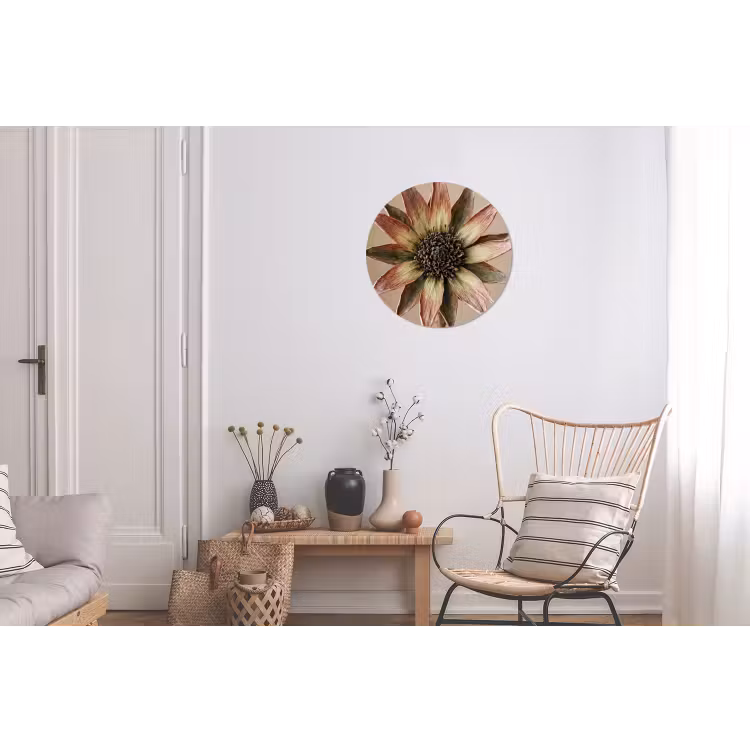 Wandcirkel - Aluminium - Droogbloem - Protea - Vintage - Beige - Rustiek — 2