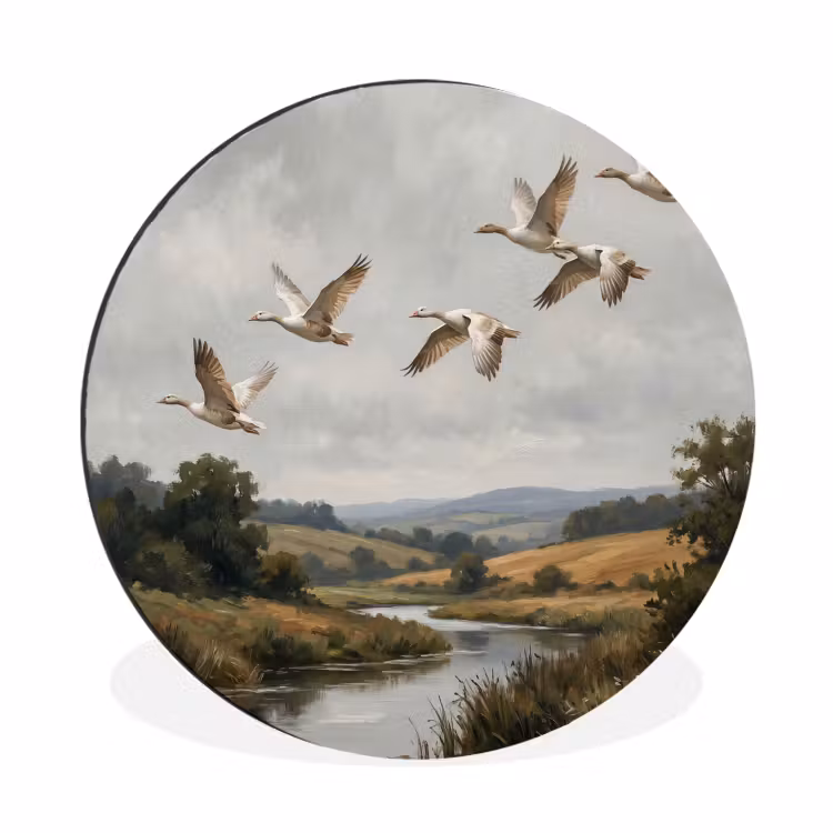 Wandcirkel - Aluminium - Eenden - Rivier - Landschap - Vlucht - Nostalgisch — 1