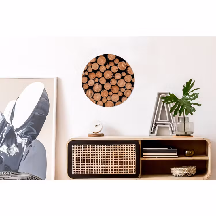 Wandcirkel - Aluminium - Houtblokken - Textuur - Patroon - Bruin - Rustiek — 3