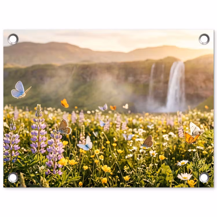 Tuinposter - Vlinders - Waterval - Bloemenveld — 1