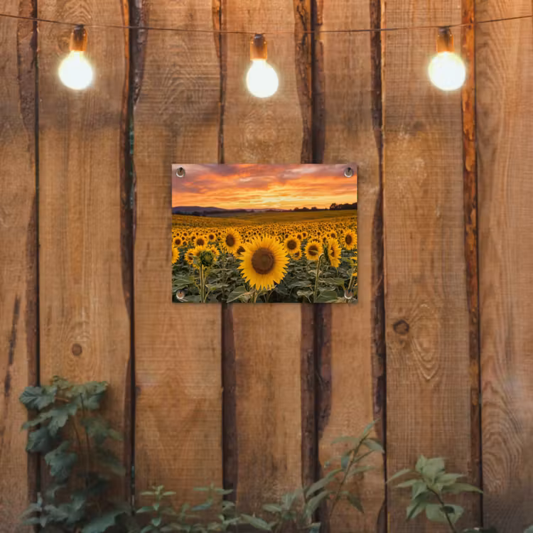 Tuinposter - Zonnebloemen - Heuvellandschap - Geel — 2