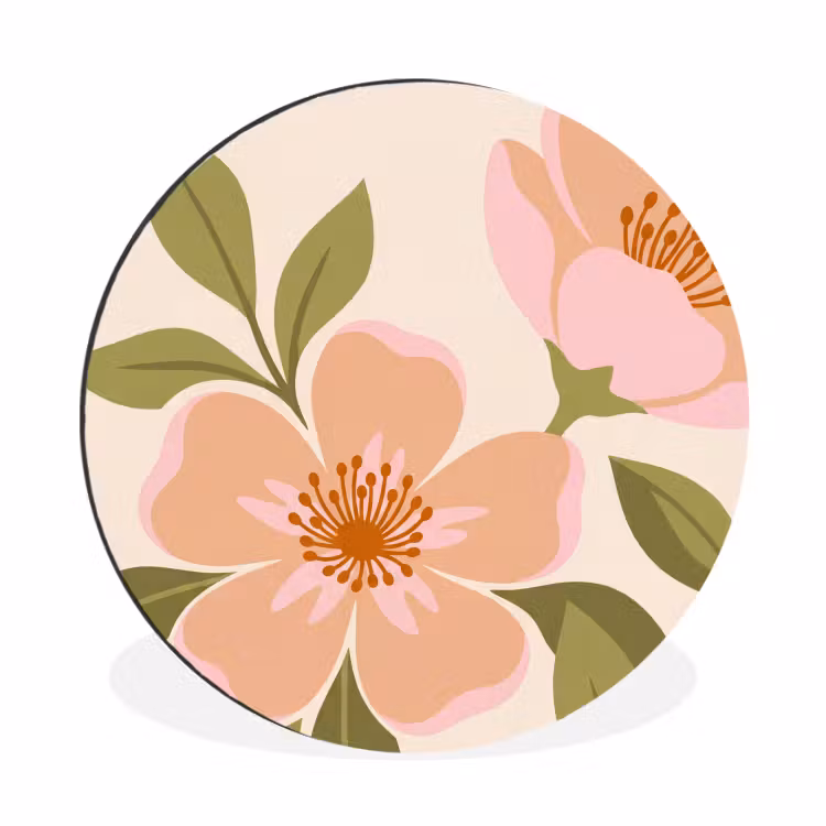 Wandcirkel - Aluminium - Grafisch - Bloemen - Roze — 1