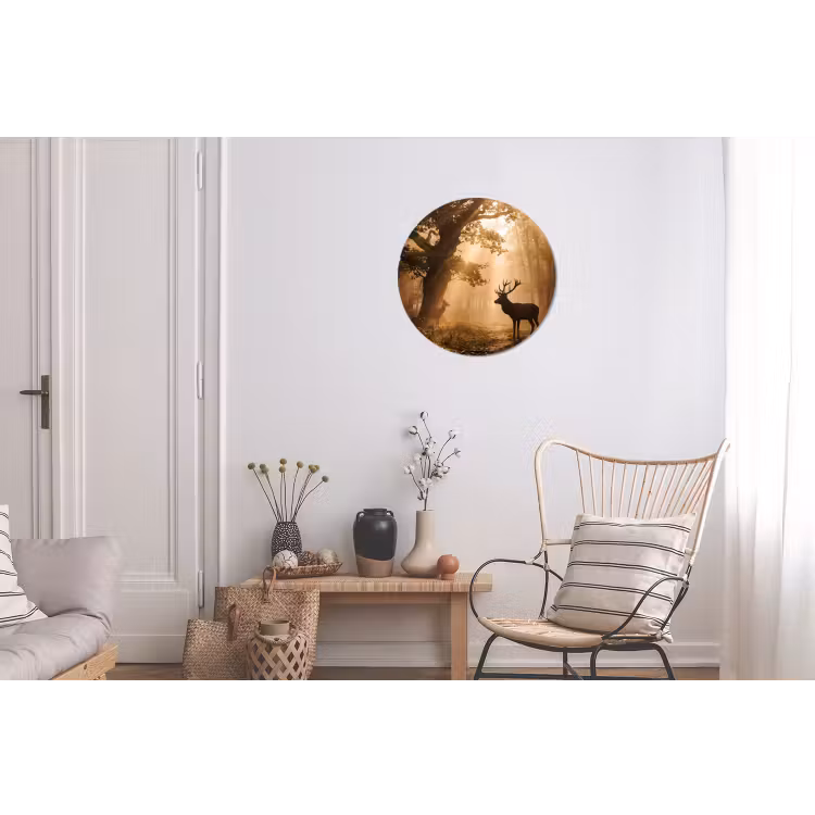 Wandcirkel - Aluminium - Hert - Bos - Mistig - Natuur - Goud — 2