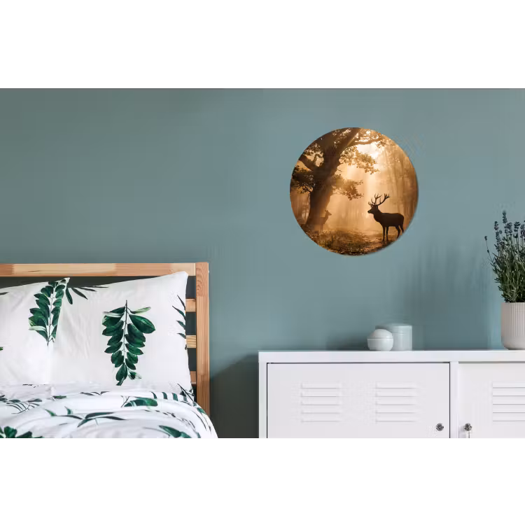 Wandcirkel - Aluminium - Hert - Bos - Mistig - Natuur - Goud — 4