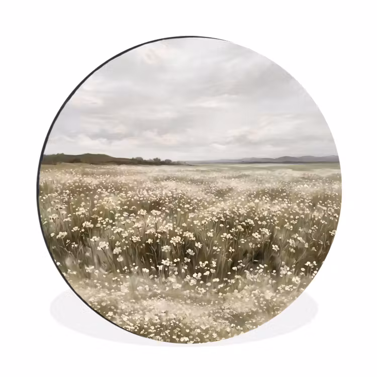 Wandcirkel - Aluminium - Illustratie - Landschap - Wit — 1