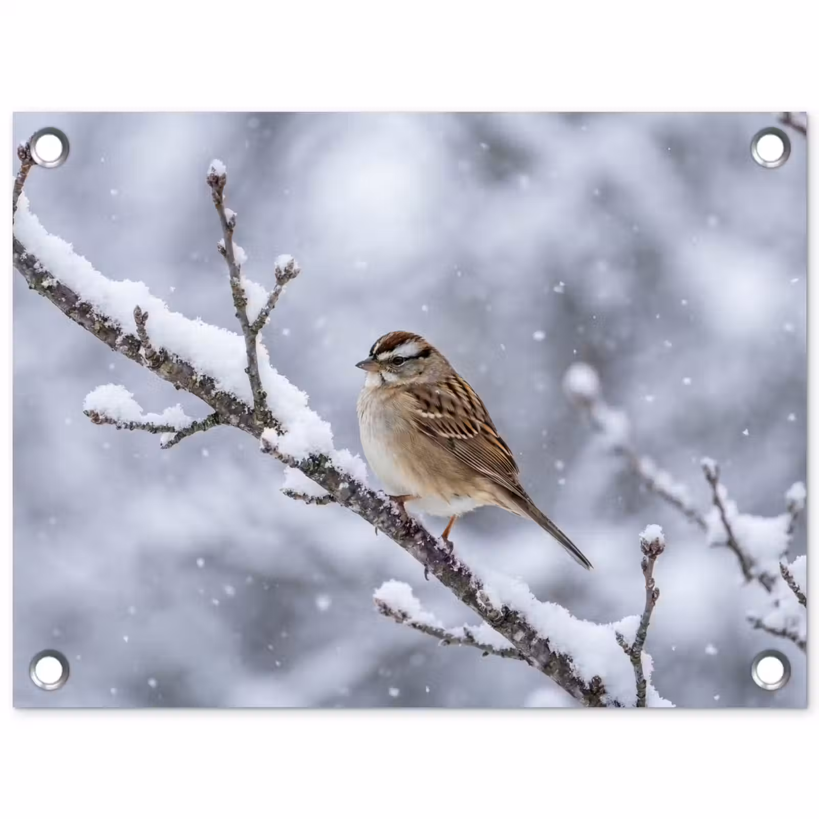 Tuinposter - Vogel - Tak - Sneeuw - Winter — 1