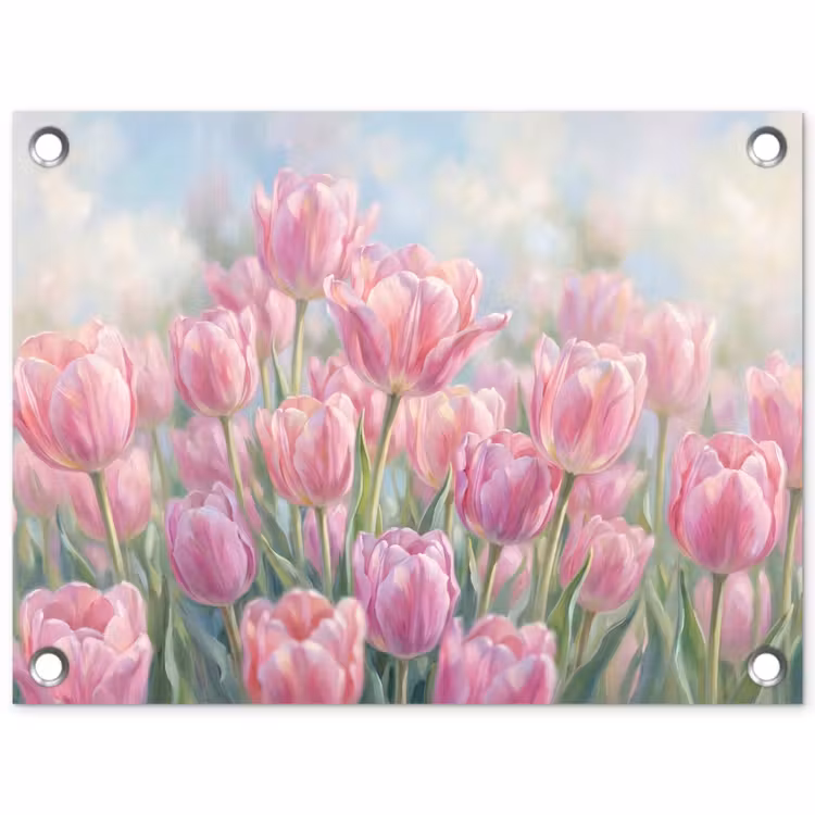 Tuinposter - Tulpen - Veld - Lente - Roze — 1
