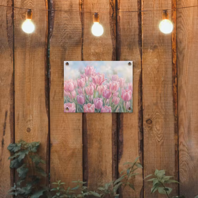 Tuinposter - Tulpen - Veld - Lente - Roze — 2