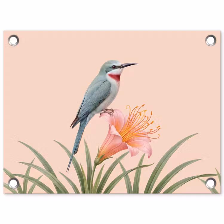 Tuinposter - Vogel - Bloem - Natuur - Roze — 1