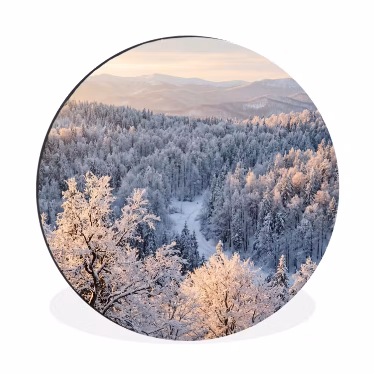 Wandcirkel - Aluminium - Bos - Bergen - Goud - Winter - Warm — 1