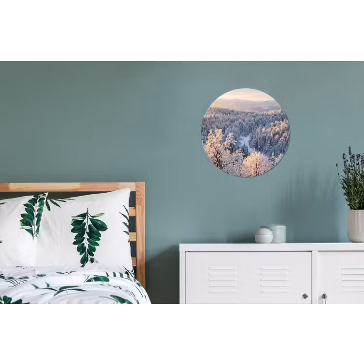 Wandcirkel - Aluminium - Bos - Bergen - Goud - Winter - Warm — 4