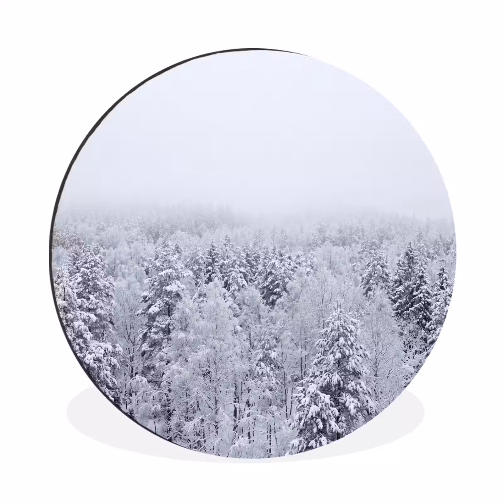 Wandcirkel - Aluminium - Bos - Sneeuw - Winter - Natuur - Wit — 1