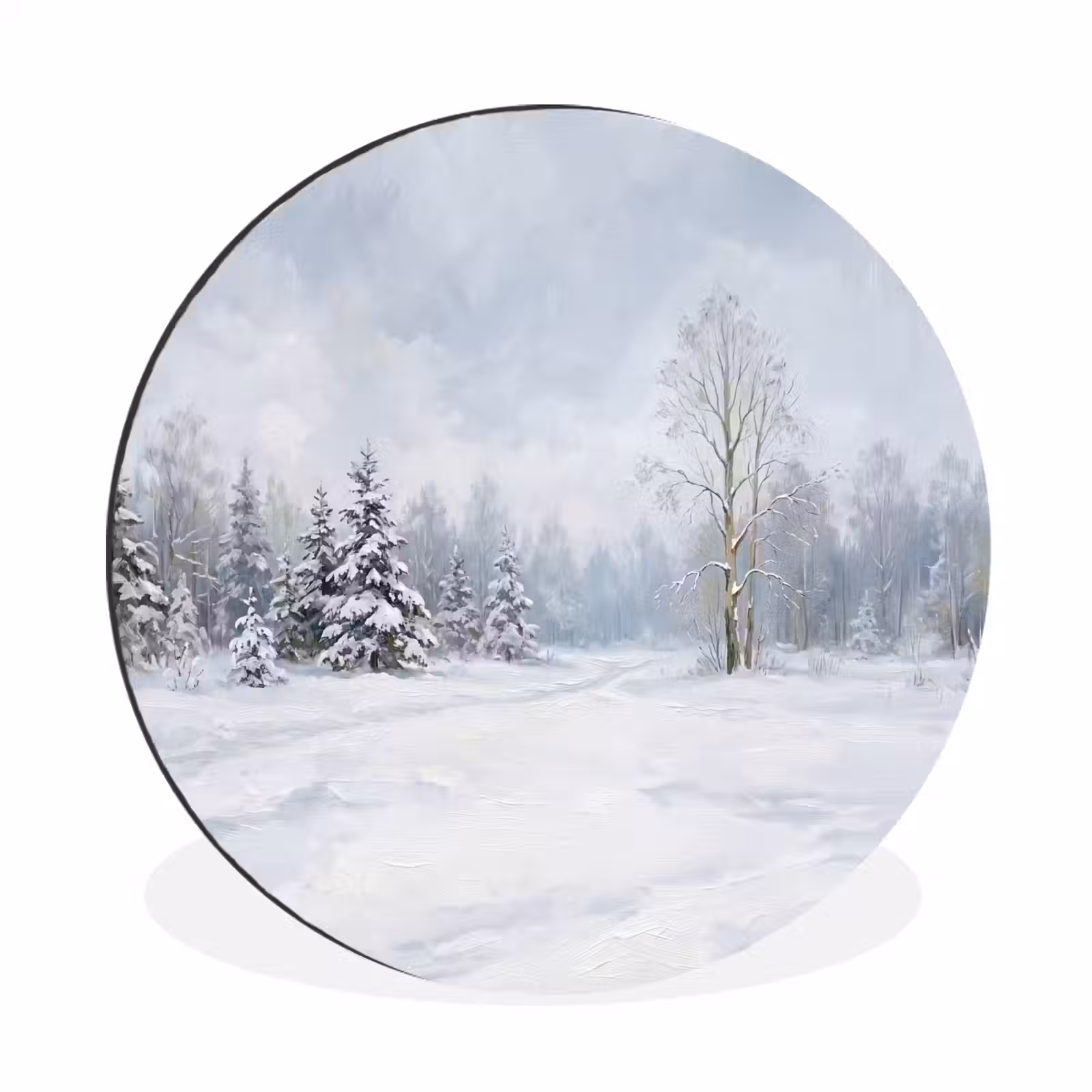 Wandcirkel - Aluminium - Bospad - Dennen - Sneeuw - Winter - Rustgevend — 1