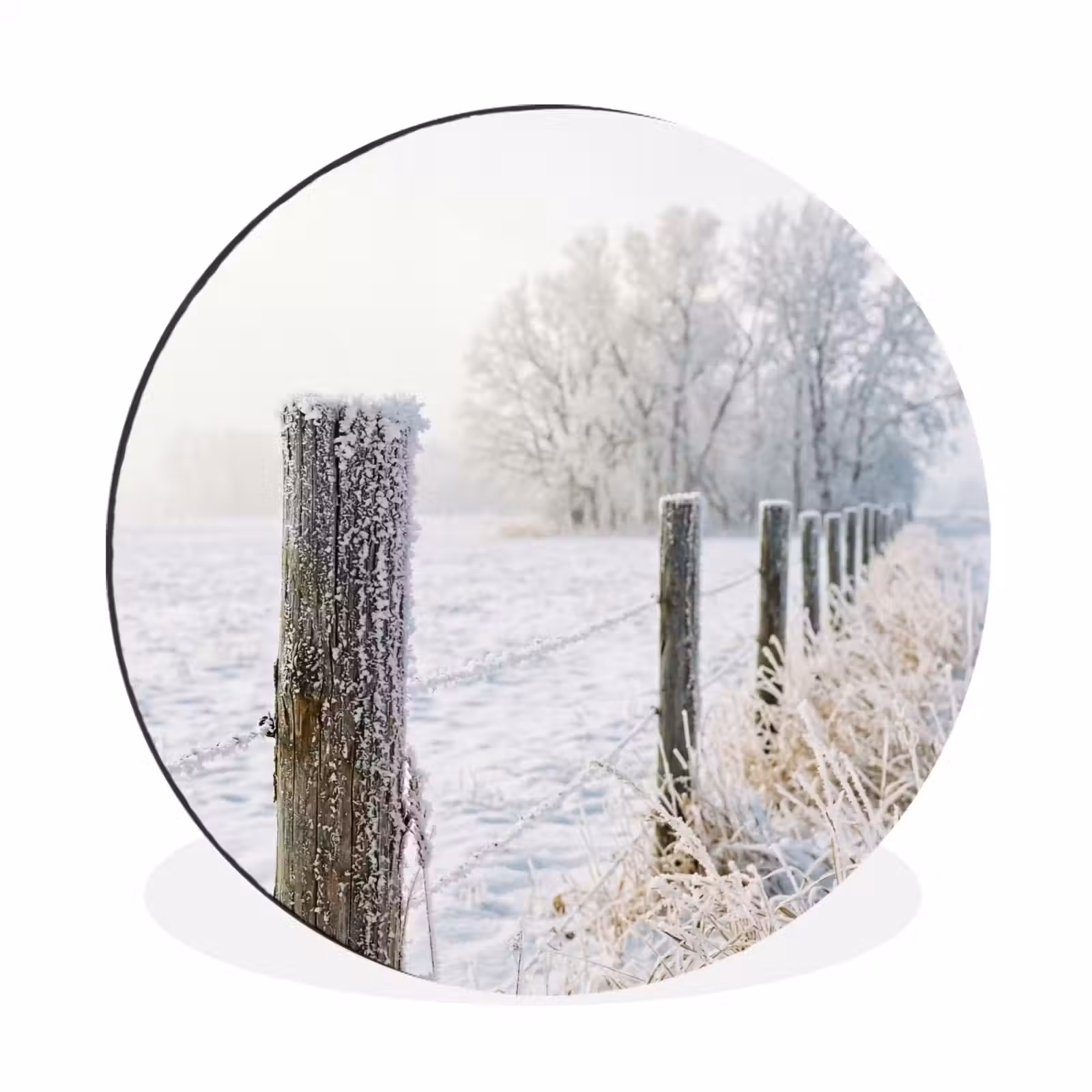 Wandcirkel - Aluminium - Hek - Sneeuw - Mist - Platteland - Nostalgisch — 1