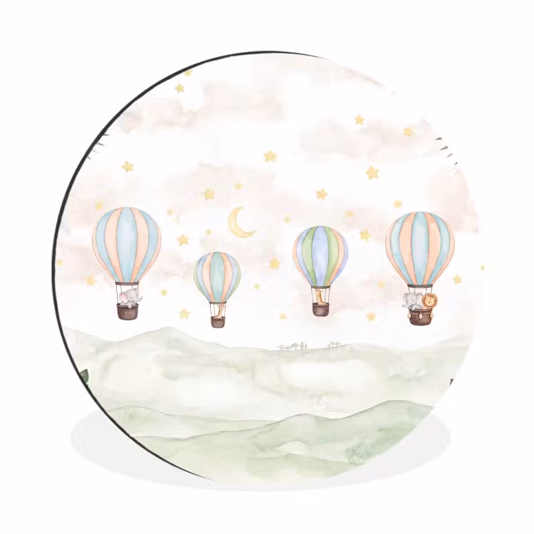 Wandcirkel - Aluminium - Aquarel - Luchtballonnen - Pastel — 1