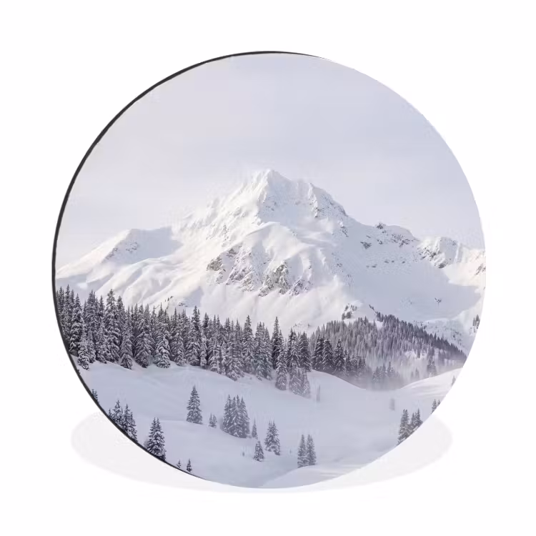 Wandcirkel - Aluminium - Berg - Sneeuw - Winter - Natuur - Wit — 1