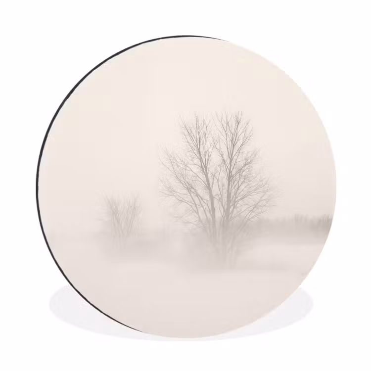Wandcirkel - Aluminium - Boom - Mist - Sneeuw - Winter - Minimalistisch — 1