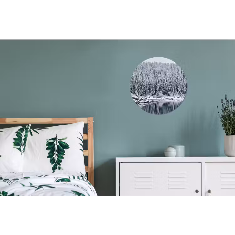 Wandcirkel - Aluminium - Bos - Reflectie - Meer - Winter - Serene — 4