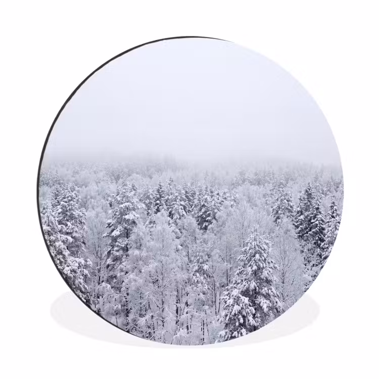 Wandcirkel - Aluminium - Bos - Sneeuw - Winter - Natuur - Wit — 1